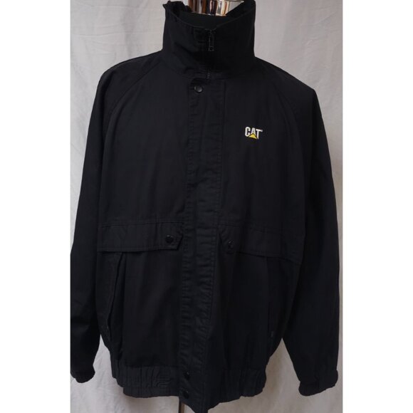 Vtg Turning Point CAT Mens XXL Black Zip Snap Caterpillar Lined Work Jacket Coat - Picture 1 of 14